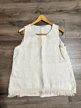 Valentina NALDI Linen Fringe Hem Tank Top Cream Color Linen Size Large